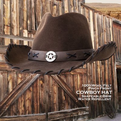 画像1: スターコンチョ ウエスタン カウボーイ ハット（ブラウン）XL（59cm-61cm）/Star Concho Wool Western Hat(Brown)