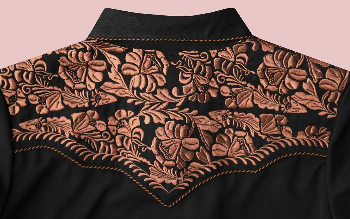 画像3: スカリー フローラル刺繍 ウエスタンシャツ ブラック キャップスリーブ M/Scully Western Shirt(Women's) (3)