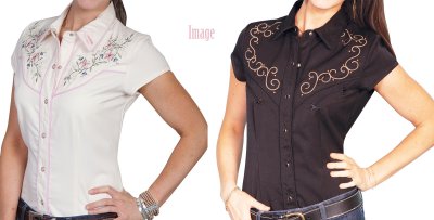 画像3: スカリー フローラル刺繍 ウエスタンシャツ ブラック キャップスリーブ M/Scully Western Shirt(Women's)