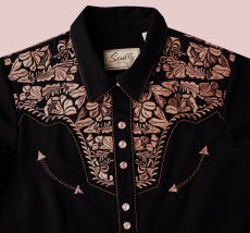 画像2: スカリー フローラル刺繍 ウエスタンシャツ ブラック キャップスリーブ M/Scully Western Shirt(Women's) (2)