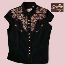 画像1: スカリー フローラル刺繍 ウエスタンシャツ ブラック キャップスリーブ M/Scully Western Shirt(Women's) (1)