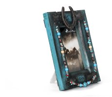 画像2: ウエスタン ホースシュー ビーズ フォトフレーム ターコイズ（木製写真立て）/Rustic Wood Photo Frame Horseshoe(Distressed Turquoise) (2)