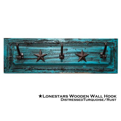 画像1: ウエスタン スター ウォール フック ターコイズ/Lonestars Wooden Wall Hook(Distressed Turquoise)