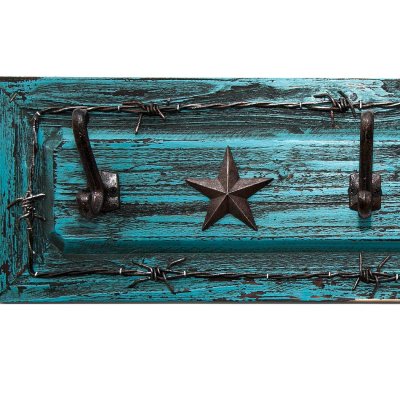 画像2: ウエスタン スター ウォール フック ターコイズ/Lonestars Wooden Wall Hook(Distressed Turquoise)