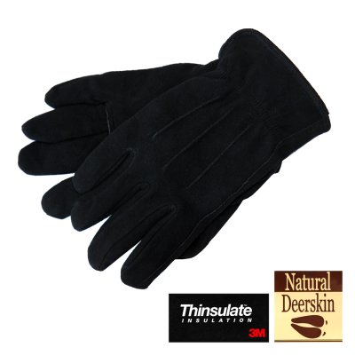 画像1: ナチュラル ディアスキン（鹿革）グローブ ブラック （シンサレート入りフリース付き手袋）/Natural Deerskin Leather Gloves Black