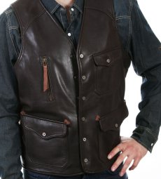 画像2: スカリー スナップフロント ダークブラウン ラギッドラム 4ポケットフロント リアル レザー ベスト/Scully Rugged Lamb Real Leather Vest(Dark Brown) (2)