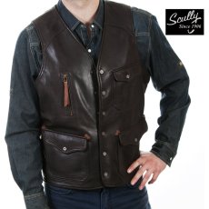 画像1: スカリー スナップフロント ダークブラウン ラギッドラム 4ポケットフロント リアル レザー ベスト/Scully Rugged Lamb Real Leather Vest(Dark Brown) (1)