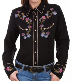 画像3: スカリー フローラル 刺繍 ウエスタン シャツ（長袖/ブラック）M/Scully Long Sleeve Western Shirt(Women's) (3)