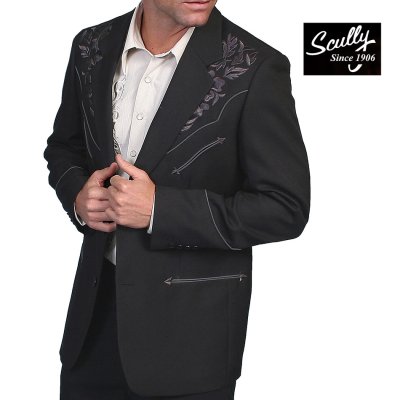 画像1: スカリー ダークチョコレート フローラル刺繍 ウエスタン ジャケット・ブレザー（ブラック）42/Scully Floral Embroidery Blazer(Black)