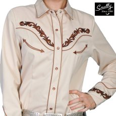 画像1: スカリー 刺繍・ラインストーン ウエスタン シャツ（長袖/クリーム・ゴールド）/Scully Long Sleeve Western Shirt(Women's) (1)