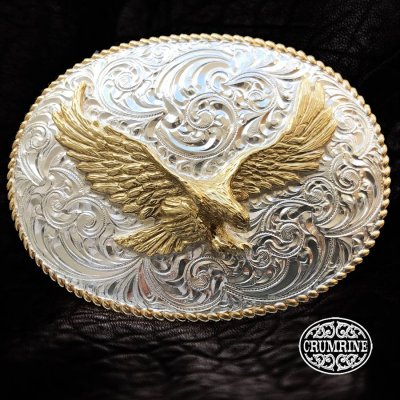 画像1: クラムライン ベルト バックル フライング イーグル&ウエスタン ロープエッジ（ゴールド・シルバー）/Crumrine Belt Buckle Flying Eagle/Rope Edge