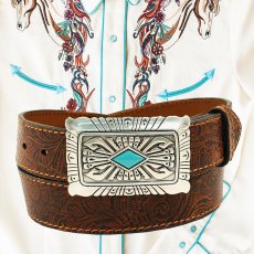 画像2: アリアット ターコイズ・シルバー ウエスタン レザーベルト（ブラウン）/Ariat Western Leaher Belt(Brown) (2)