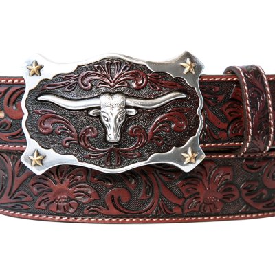 画像1: ジャスティン ロングホーン ベルト（ブラウン）/Justin Classic Longhorn Belt(Brown)