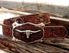 画像4: ジャスティン ロングホーン ベルト（ブラウン）/Justin Classic Longhorn Belt(Brown) (4)