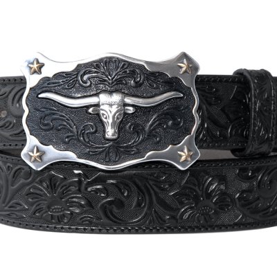 画像1: ジャスティン ロングホーン ベルト（ブラック）/Justin Classic Longhorn Belt(Black)