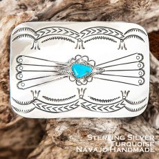 画像1: ナバホ族作 ハンドメイド バックル スターリングシルバー&ターコイズ/Navajo Sterling Silver Turquoise Buckle (1)