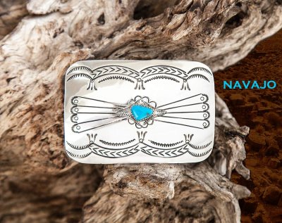 画像2: ナバホ族作 ハンドメイド バックル スターリングシルバー&ターコイズ/Navajo Sterling Silver Turquoise Buckle