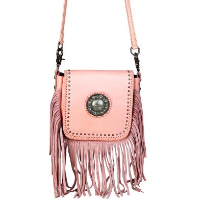 画像2: ウエスタン フリンジ レザー ショルダーバッグ クロスボディバッグ ヒップバッグ（ピンク）/100% Genuine Leather Crossbody Bag(Pink)