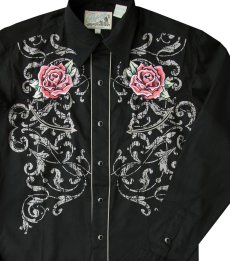 画像2: ローパー ウエスタン 刺繍 シャツ（長袖/ブラック・ローズ）/Roper Long Sleeve Embroidered Western Shirt(Black/Rose) (2)