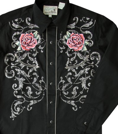 画像2: ローパー ウエスタン 刺繍 シャツ（長袖/ブラック・ローズ）/Roper Long Sleeve Embroidered Western Shirt(Black/Rose)