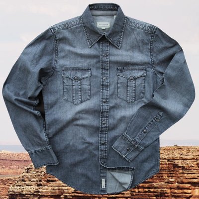 画像2: ステットソン ウエスタン デニム シャツ（デニムブルー）/Stetson Rugged Denim Shirt(Denim Blue)