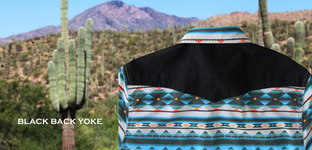 画像2: スナップフロント ウエスタンシャツ（ターコイズ・ブラック）/Desperado Long Sleeve Western Shirt(Turquoise/Black) (2)