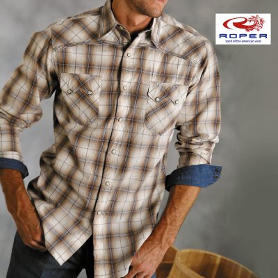 画像1: ローパー 刺繍 ウエスタン シャツ（長袖/ブラウン・ネイビー）/Roper Long Sleeve Embroidered Western Shirt(Brown)