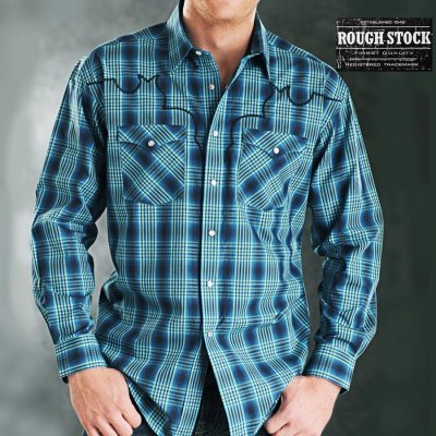 画像1: パンハンドルスリム ラフストック ブルーオンブレ 刺繍 ウエスタンシャツ（長袖）大きいサイズ L（身幅64cm）XL（身幅67cm）/Rough Stock Long Sleeve Western Shirt by Panhandle Slim(Blue Ombre)