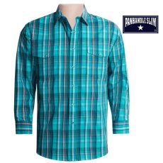 画像1: パンハンドルスリム ウエスタンシャツ・ターコイズ xブラック 大きいサイズ（長袖）L（身幅61cm）XL（身幅65cm）/Panhandle Slim Long Sleeve Western Shirt(Turquoise/Black) (1)