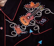 画像3: スカリー ウエスタン 刺繍 シャツ（長袖 ブラック ギター・ハット・ブーツ）/Scully Long Sleeve Embroidered Western Shirt(Men's) (3)