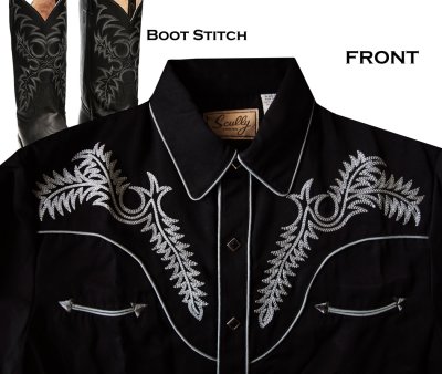 画像2: スカリー ブーツステッチ 刺繍 ウエスタン シャツ（長袖/ブラック・シルバーグレー）L（身幅63cm）/Scully Long Sleeve Boot Stitch Embroidered Western Shirt(Black)