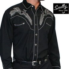 画像1: スカリー ブーツステッチ 刺繍 ウエスタン シャツ（長袖/ブラック・シルバーグレー）L（身幅63cm）/Scully Long Sleeve Boot Stitch Embroidered Western Shirt(Black) (1)