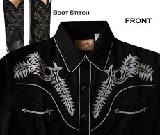 画像2: スカリー ブーツステッチ 刺繍 ウエスタン シャツ（長袖/ブラック・シルバーグレー）L（身幅63cm）/Scully Long Sleeve Boot Stitch Embroidered Western Shirt(Black) (2)