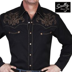 画像1: スカリー ウエスタン刺繍シャツ アローブーツステッチ（長袖/ブラック）大きいサイズ L（身幅約63cm）/Scully Long Sleeve Embroidered Western Shirt(Men's) (1)