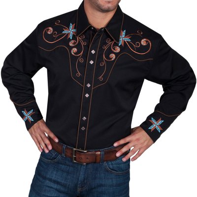 画像2: スカリー スクロール&クロス刺繍 ウエスタンシャツ（長袖/ブラック）/Scully Long Sleeve Embroidered Western Shirt(Men's)