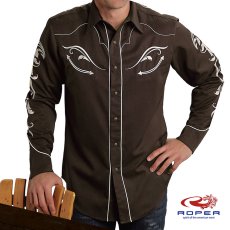 画像1: ローパー ウエスタン 刺繍 シャツ（長袖/ブラウン）/Roper Long Sleeve Embroidered Western Shirt(Brown) (1)