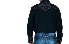 画像2: スカリー ウエスタン 刺繍 シャツ（長袖/ブラック・スクロールチャコール）大きいサイズ L（身幅約63cm）/Scully Long Sleeve Embroidered Scroll Western Shirt(Men's) (2)