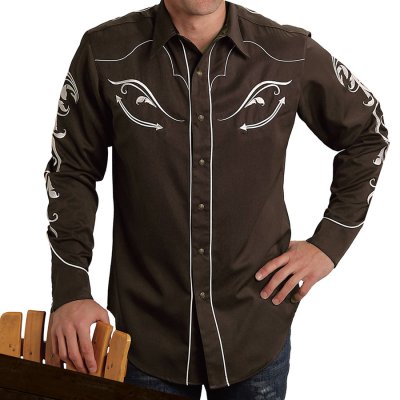 画像1: ローパー ウエスタン 刺繍 シャツ（長袖/ブラウン）/Roper Long Sleeve Embroidered Western Shirt(Brown)