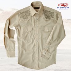 画像1: ローパー 刺繍 ウエスタンシャツ タン（長袖）大きいサイズ L（身幅約61cm）/Roper Long Sleeve Western Shirt (1)