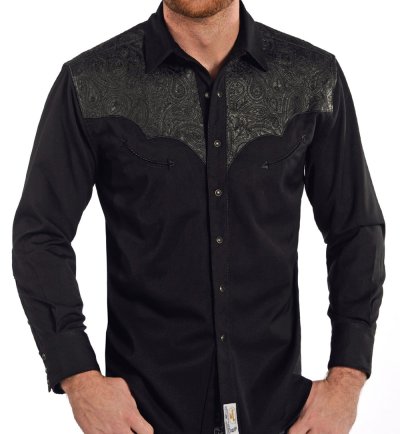 画像1: パンハンドルスリム ブラックペーズリー 刺繍 ヨーク ウエスタン シャツ（長袖・ブラック）/Panhandle Slim Long Sleeve Western Shirt