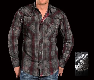 画像1: パンハンドルスリム ウエスタン シャツ（ダークレッド・グレー）M/Panhandle Slim Western Shirt