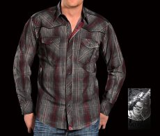 画像2: パンハンドルスリム ウエスタン シャツ（ダークレッド・グレー）M/Panhandle Slim Western Shirt (2)