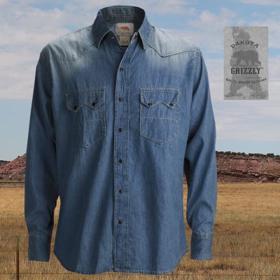 画像1: ダコタ グリズリー ウエスタン デニム シャツ（長袖）ラージサイズ M・L・XL・XXL/Dakota Grizzly Long Sleeve Western Denim Shirt