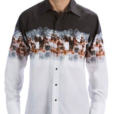 画像1: パンハンドルスリム ボーダー ワイルドホース ウエスタンシャツ（長袖 グレー・ホワイト）/Panhandle Slim Long Sleeve Western Shirt (1)