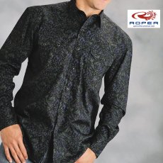 画像1: ローパー ウエスタンシャツ（ブラック・ヴァイン/長袖）大きいサイズ L（身幅約66cm）/Roper Long Sleeve Western Shirt(Black/Vine) (1)