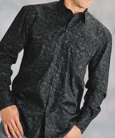画像1: ローパー ウエスタンシャツ（ブラック・ヴァイン/長袖）大きいサイズ L（身幅約66cm）/Roper Long Sleeve Western Shirt(Black/Vine)