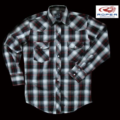 画像1: ローパー ウエスタン シャツ（ブラック・ホワイト・レッド/長袖）大きいサイズ L,XL,XXL/Roper Long Sleeve Western Shirt