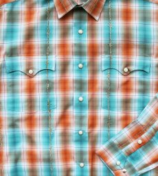 画像2: パンハンドルスリム ラフストック ウエスタンシャツ（ターコイズ・オレンジ/長袖）大きいサイズ M,L.XL,XXL/Rough Stock Long Sleeve Western Shirt by Panhandle Slim(Turquoise/Orange) (2)