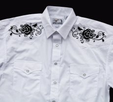 画像2: パンハンドルスリム 刺繍 ウエスタンシャツ（ホワイト ブラック/長袖）大きいサイズ L（身幅約64cm）/Panhandle Slim Long Sleeve Western Shirt (2)