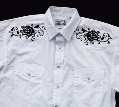 画像2: パンハンドルスリム 刺繍 ウエスタンシャツ（ホワイト ブラック/長袖）大きいサイズ L（身幅約64cm）/Panhandle Slim Long Sleeve Western Shirt